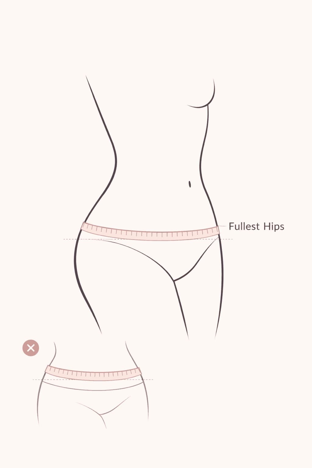 How to measure fullest hips for panty size with the tape around the widest part of the hips and seat